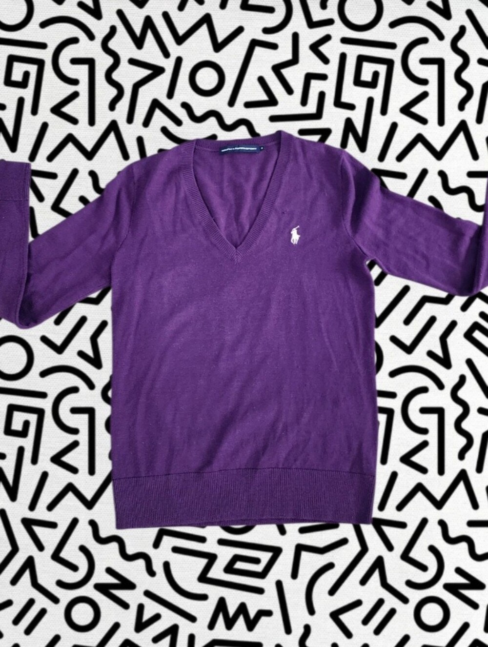 Womens Ralph Lauren Purple V-Neck Sweater - Polo Logo